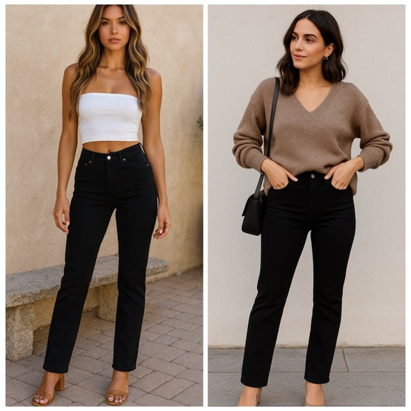 Re/Done Denim - Re/Done Rigid Denim 80s Slim Straight Jet Black Button Fly Jeans Sz 30